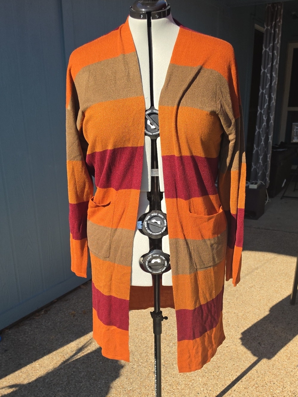 IJOAH Striped Open-Front Cardigan in Orange, Burgundy & Brown